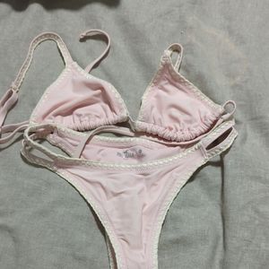 Pink Bikini Set with Lace Trim